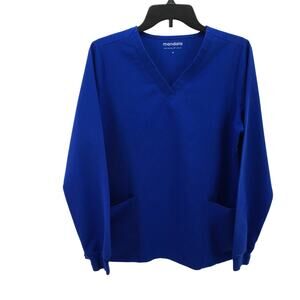 Mandala Long Sleeve Notch Scrub Top Royal Blue 5 pocket Medium M Nursing Medical